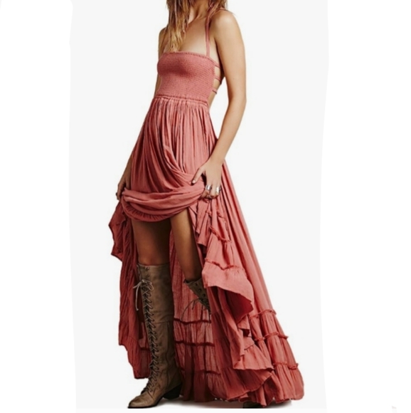 Peacock Blue Maxi Halter Gauze Dress Tiered Long Flowy Bohemian Beach Vacation - Picture 13 of 14